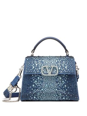 Valentino Garavani mini VSling rhinestone-embellished denim handbag - Blue
