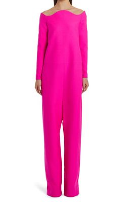 Valentino Garavani Off the Shoulder Wool & Silk Crepe Jumpsuit in Pink Pp Uwt