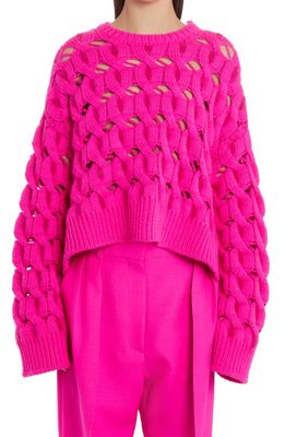Valentino Garavani Open Stitch Cable Knit Wool Blend Sweater in Pink Pp Uwt