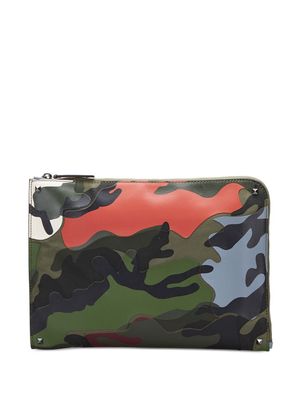 Valentino Garavani Pre-Owned 2014 Valentino Camouflage Canvas and Leather Clutch Bag - Green