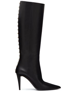 Valentino Garavani Rockstud 90mm knee-high leather boots - Black