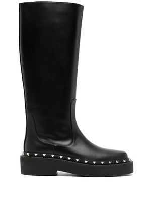 Valentino Garavani Rockstud-embellished knee-high leather boots - Black