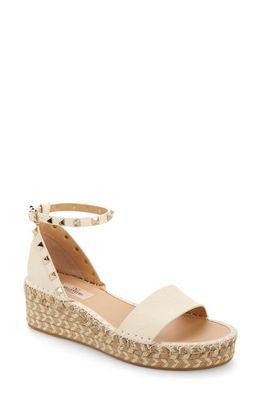 Valentino Garavani Rockstud Espadrille Platform Wedge Sandal in Light Ivory/Naturale at Nordstrom, Size 5Us