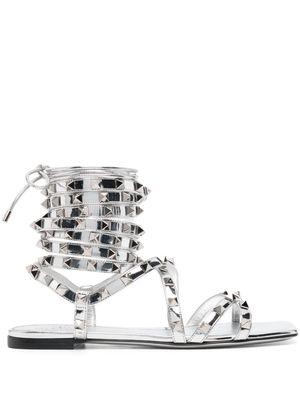 Valentino Garavani Rockstud Gladiator metallic leather sandals - Silver