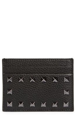 Valentino Garavani Rockstud Leather Card Holder in 0No Nero