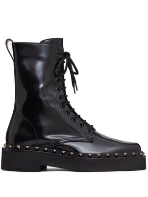 Valentino Garavani Rockstud leather combat boots - Black