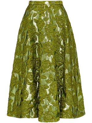 Valentino Garavani Rose moiré brocade midi skirt - Green