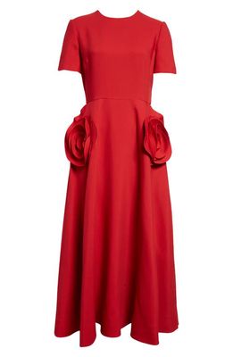 Valentino Garavani Rosette Detail Crepe Couture Midi Dress in Rosso