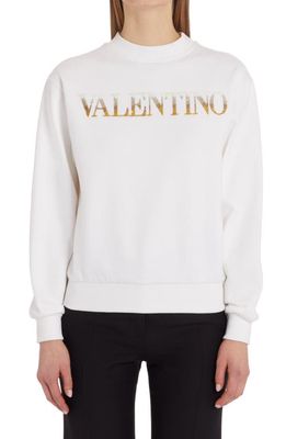 Valentino Garavani Sequin Logo Cotton Blend Sweatshirt in Bianco