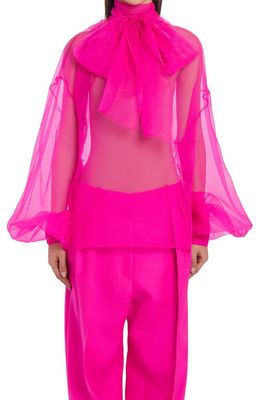 Valentino Garavani Sheer Tie Neck Silk Organza Blouse in Pink Pp Uwt