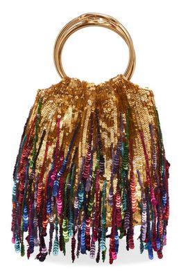 Valentino Garavani Small Carry Secrets Sequin Fringe Bucket Bag in L05 Oro/Multicolor