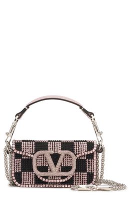 Valentino Garavani Small Locò Crystal & Bead Embellished Checkerboard Shoulder Bag in Zp1 Jet-Vintage Rose/lilac