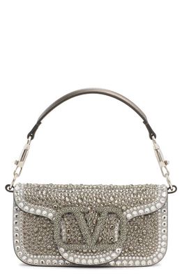 Valentino Garavani Small Locò Crystal Embellished Shoulder Bag in Zqg Bl. diamond-Cry/antracite