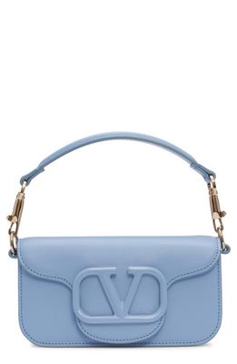 Valentino Garavani Small Locò Leather Shoulder Bag in Popeline Blue