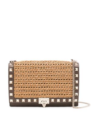 Valentino Garavani small Rockstud woven shoulder bag - Brown