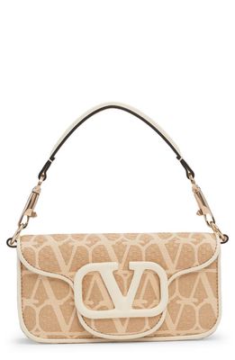 Valentino Garavani Small VLOGO Raffia Shoulder Bag in Naturale/Ivory