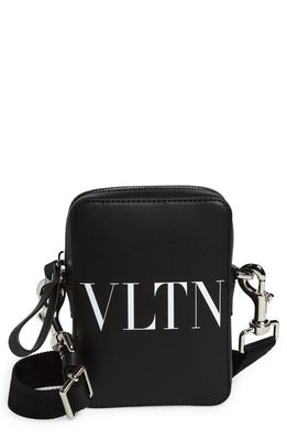 Valentino Garavani Small VLTN Logo Leather Crossbody Bag in Nero/Bianco
