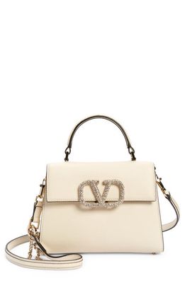 Valentino Garavani Small VSling Leather Top Handle Bag in Ia5 Light Ivory/Crystal