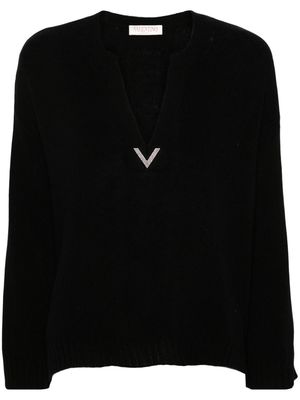 Valentino Garavani split-neck virgin wool jumper - Black