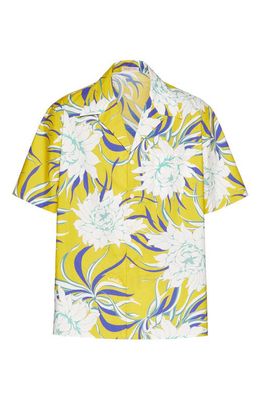 Valentino Garavani Street Flowers Couture Peonies Short Sleeve Poplin Button-Up Camp Shirt in Pkq - Yellow