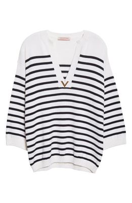 Valentino Garavani Stripe Cotton & Cashmere Sweater in Avorio/navy