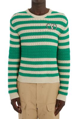Valentino Garavani Stripe Crewneck Sweater in Uzf-Verde/Beige