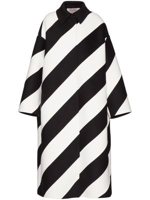 Valentino Garavani stripe-pattern virgin wool-blend coat - Black