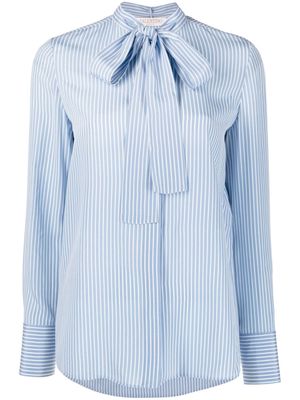 Valentino Garavani striped pussy-bow silk shirt - Blue