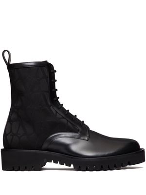 Valentino Garavani Toile Iconographe leather combat boots - Black