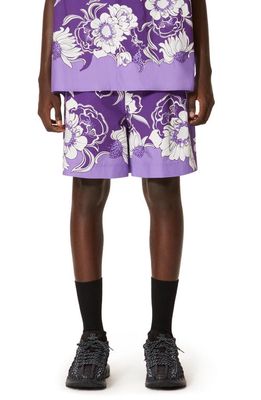 Valentino Garavani Tropical Floral Poplin Bermuda Shorts in Violet