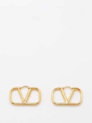 Valentino Garavani - V-logo Hoop Earrings - Womens - Yellow Gold