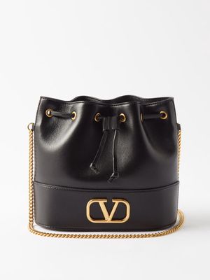 Valentino Garavani - V-logo Leather Bucket Bag - Womens - Black