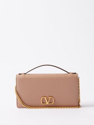Valentino Garavani - V-logo Leather Shoulder Bag - Womens - Light Pink
