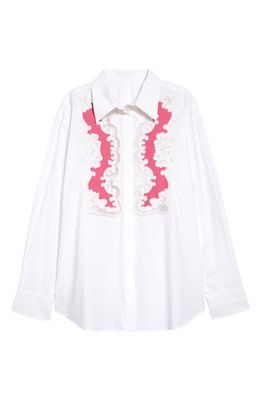 Valentino Garavani Valentino Embroidered Cotton Button-Up Shirt in Bianco Eclectic Pink C22