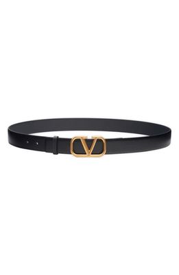 Valentino Garavani VLOGO Buckle Leather Belt in 0No-Nero