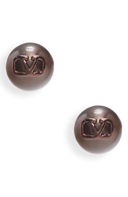 Valentino Garavani VLOGO Imitation Pearl Stud Earrings in Y79 Deep Chocolate