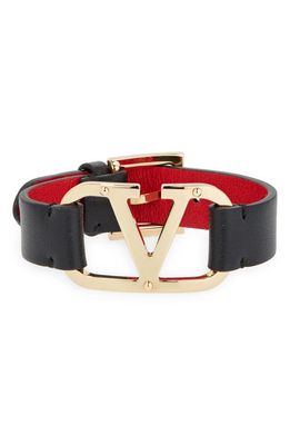 Valentino Garavani VLOGO Leather Bracelet in 0Sm Nero/Rouge Pur