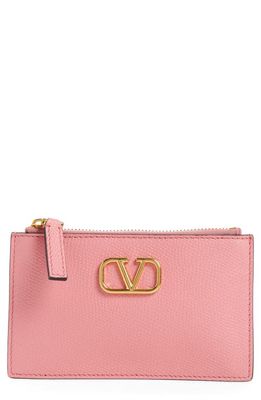 Valentino Garavani VLOGO Leather Zip Card Holder in A76 Candy Rose
