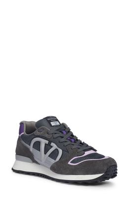 Valentino Garavani VLOGO Mixed Media Sneaker in Grigio/Graphite/Violet at Nordstrom, Size 13Us