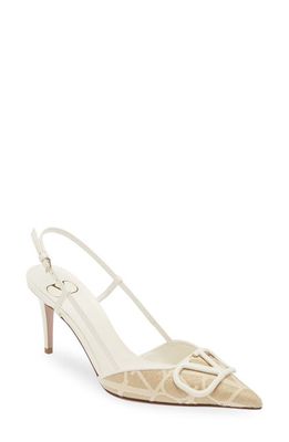 Valentino Garavani VLOGO Raffia Pointed Toe Slingback Pump in Naturale/Ivory at Nordstrom, Size 10Us