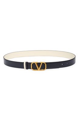 Valentino Garavani VLOGO Reversible Leather Belt in Marine/Light Ivory