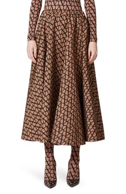 Valentino Garavani VLOGO Toile Iconographe Silk Faille Skirt in Mux-Light Camel/Nero at Nordstrom, Size 12 Us