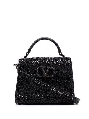 Valentino Garavani VSLING crystal-embellished leather tote bag - Black