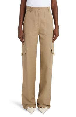 Valentino Garavani Wide Leg Stretch Cotton Cargo Pants in Beige