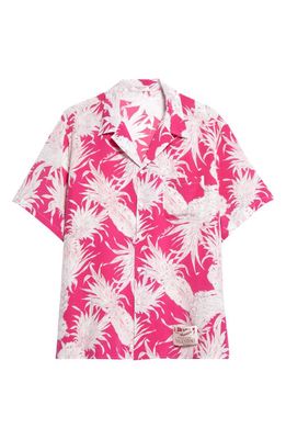 Valentino Garavani x Sun Surf Pineapple Print Oversize Silk Camp Shirt in Pineapple Fdo Pink Bianco