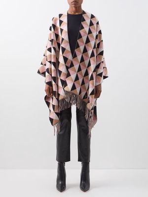 Valentino - Geometric-jacquard Reversible Cashmere-blend Shawl - Womens - Beige Pink