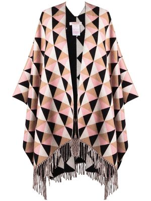 Valentino geometric-pattern cashmere-blend poncho - Pink