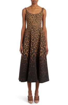 Valentino Gradient Leopard Print Crepe Couture Midi Dress in Animalier