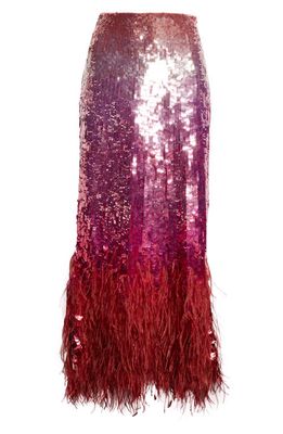 Valentino Gradient Sequin Feather Detail Midi Skirt in Multicolor Rosa