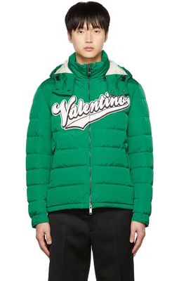 Valentino Green Embroidered Bouclé Down Jacket